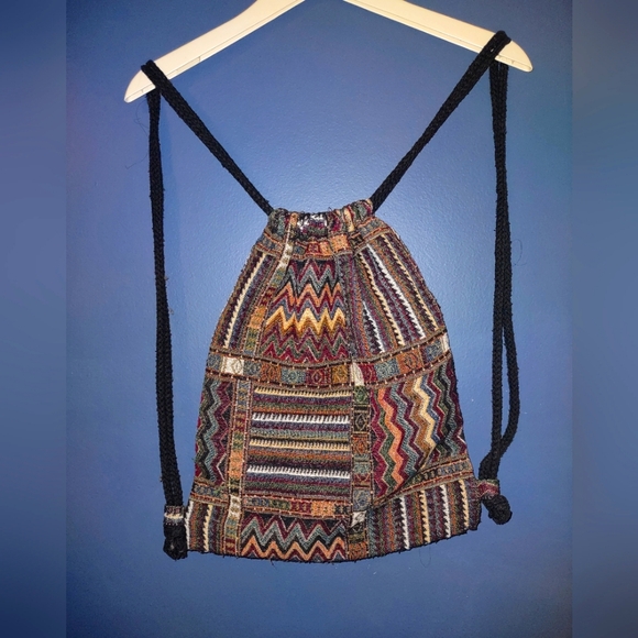 Multicolor Boho Hippie Drawstring Backpack Purse - Picture 1 of 5